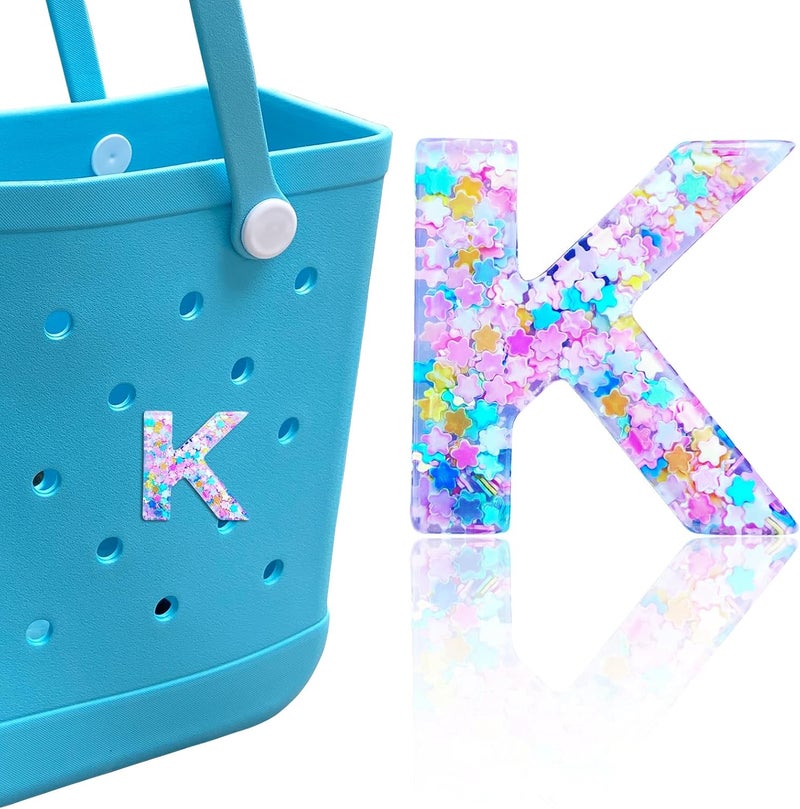 HLUWA Letter Charms for Bogg Bag, Alphabet Pink Star Sequin Lettering Accessories Charms for Bogg and Simply Southern Bag, Insert Decorative Letters Charm for Handbag Beach Tote Bag. - Image 1